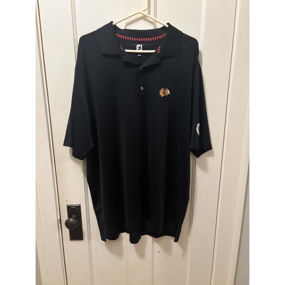 FootJoy Chicago Blackhawks Denis Savard Foundation Golf Polo Shirt Mens XL Black